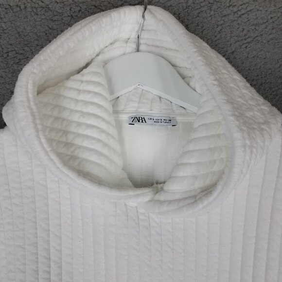 Zara Hoodie Sweater Women's Small White Ribbed Oversized Lounge Comfort Casual - Picture 3 of 11